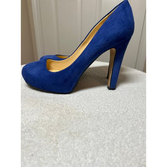 Kate Spade Blue Suede Platform Closed Toe Stiletto Heels - Picture 3 of 11